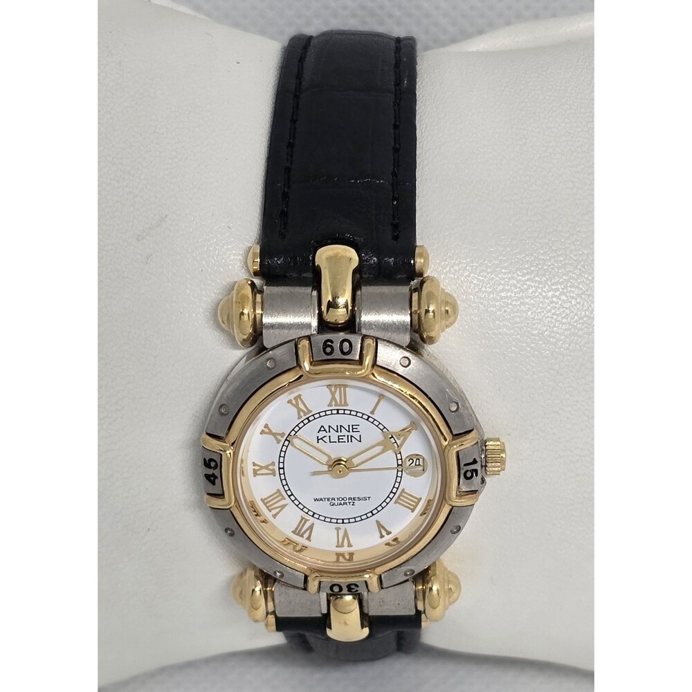 Women's Anne Klein Trendy Petite Two Tone White Dial Black Leather Band Watch 14 - Picture 4 of 9